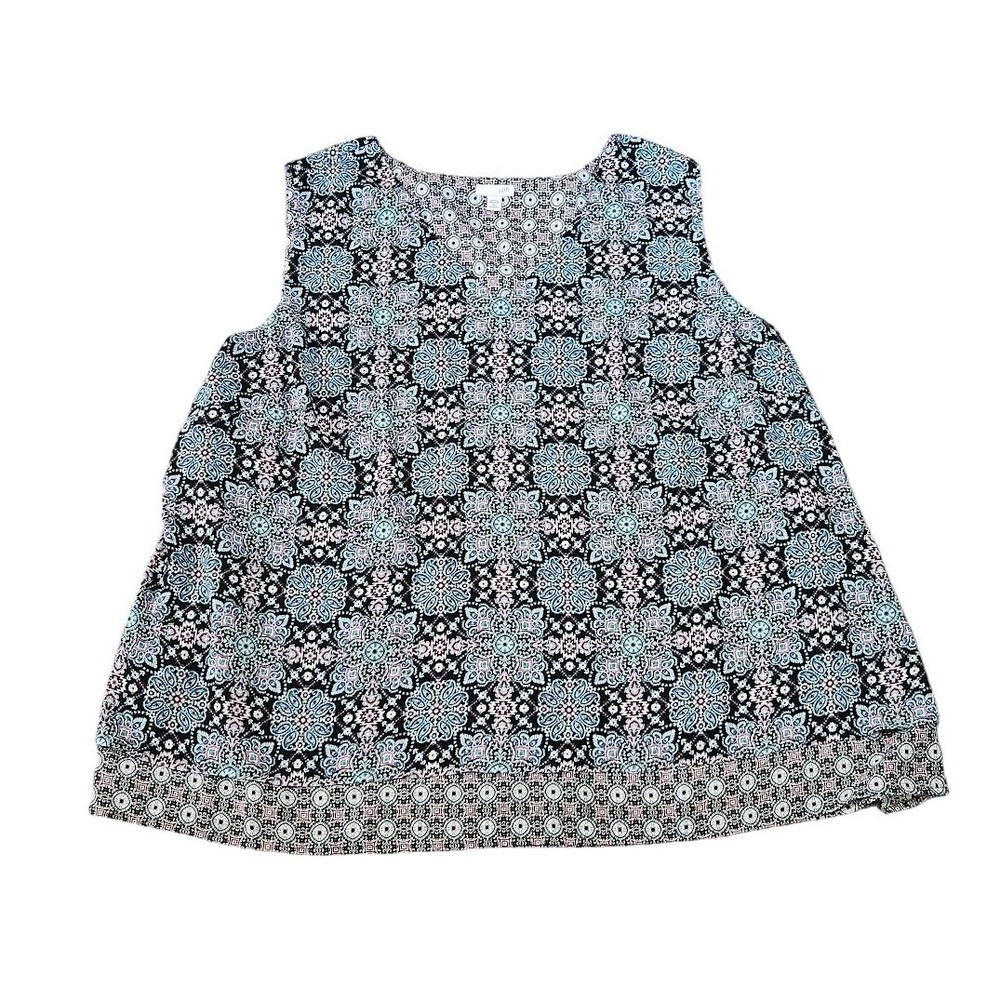 J. Jill Womens 4X Blue Pink Geometric Medallion Sleeveless Blouse Tank Top Boho